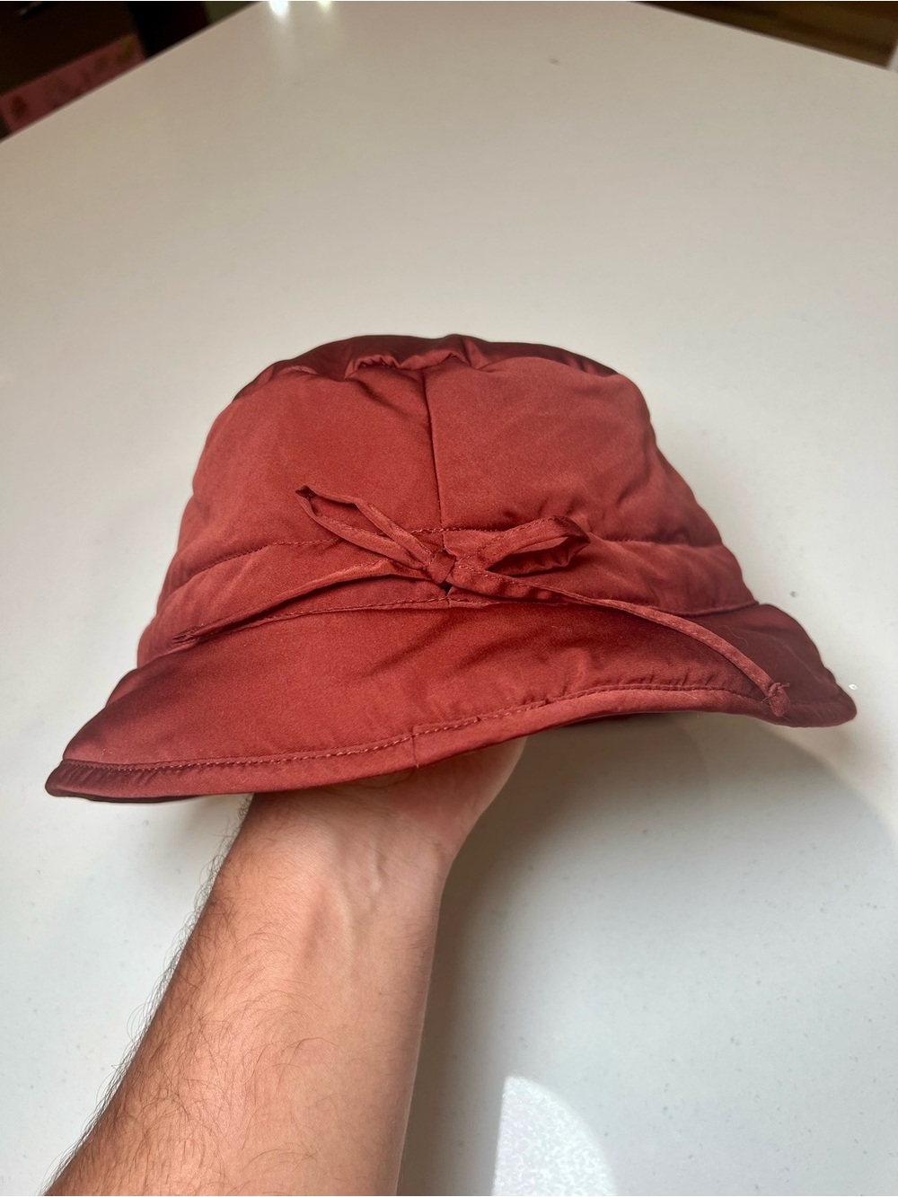NWT Duluth Trading Co Rust Red Bucket Hat with Tie Detail